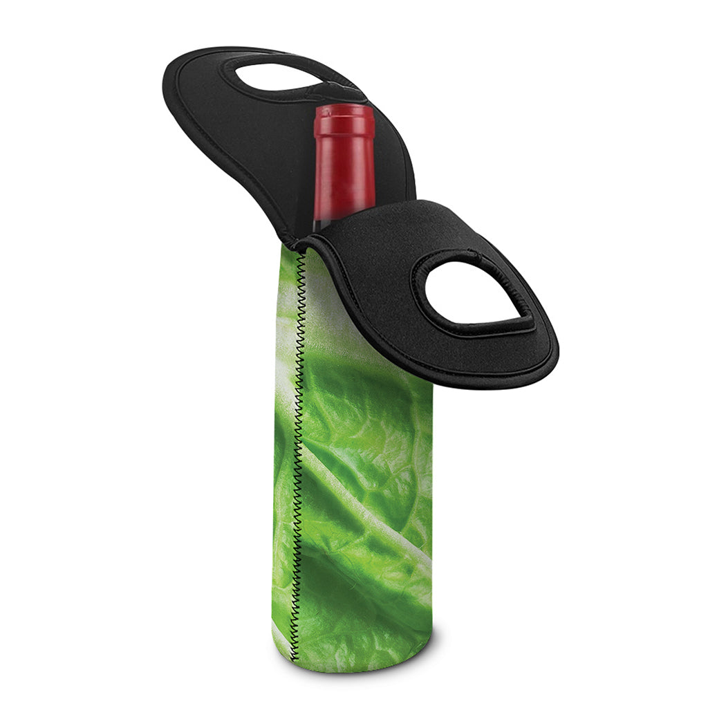 Green Cabbage Leaf Print Single Neoprene Wine Tote