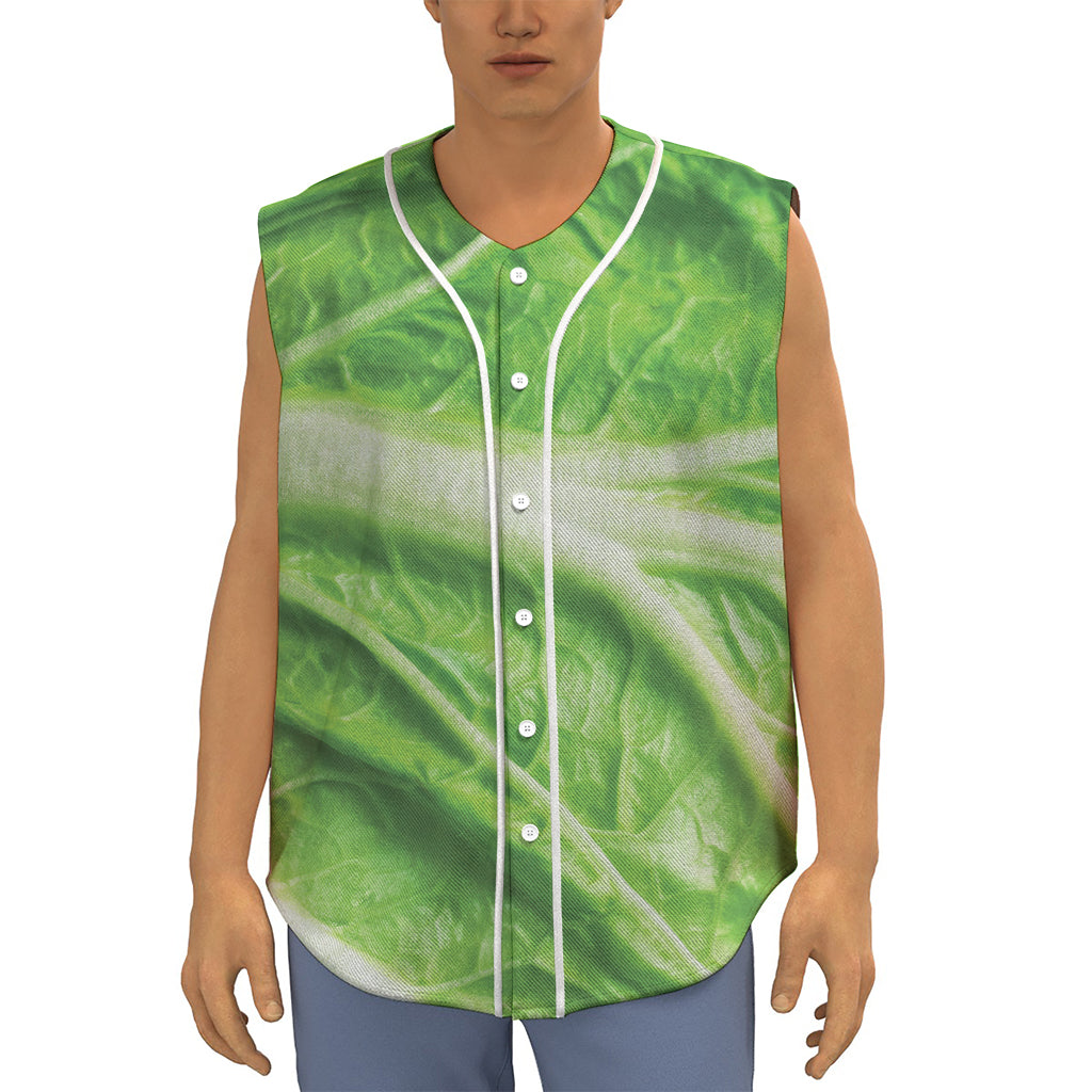 Green Cabbage Leaf Print Sleeveless Baseball Jersey