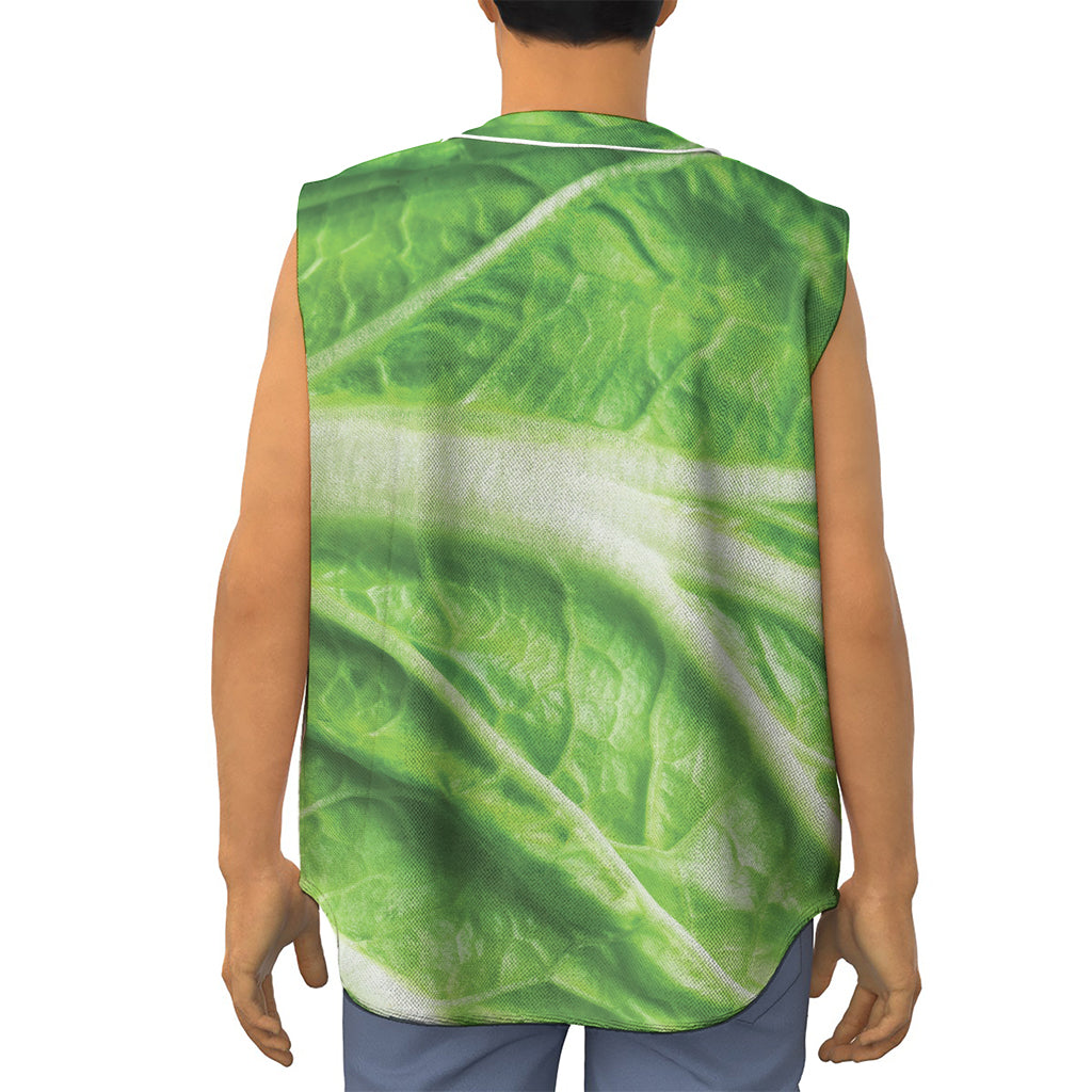 Green Cabbage Leaf Print Sleeveless Baseball Jersey