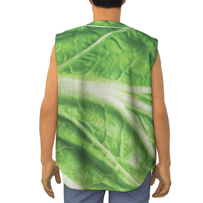 Green Cabbage Leaf Print Sleeveless Baseball Jersey
