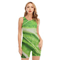 Green Cabbage Leaf Print Sleeveless One Piece Swimsuit