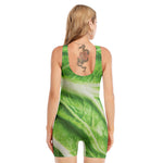 Green Cabbage Leaf Print Sleeveless One Piece Swimsuit