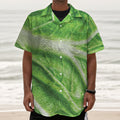Green Cabbage Leaf Print Textured Short Sleeve Shirt