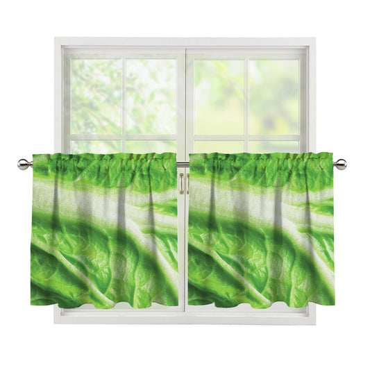 Green Cabbage Leaf Print Tier Curtains