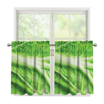 Green Cabbage Leaf Print Tier Curtains