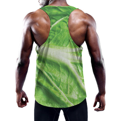 Green Cabbage Leaf Print Training Tank Top