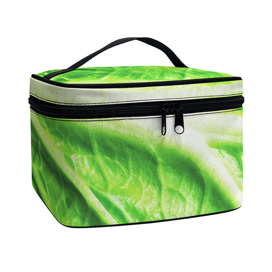 Green Cabbage Leaf Print Travel Makeup Bag