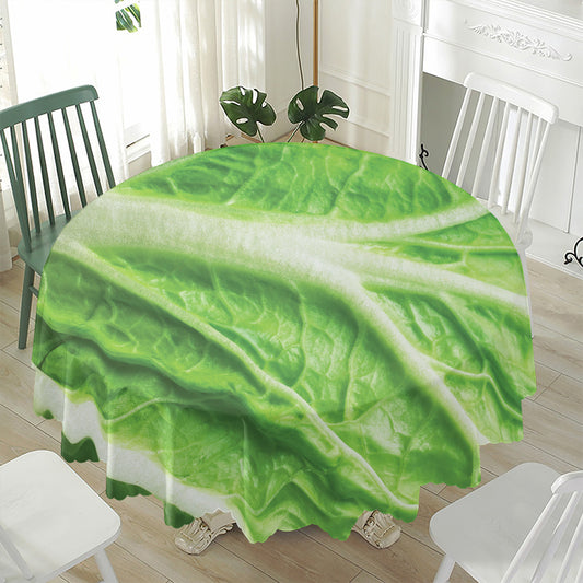 Green Cabbage Leaf Print Waterproof Round Tablecloth
