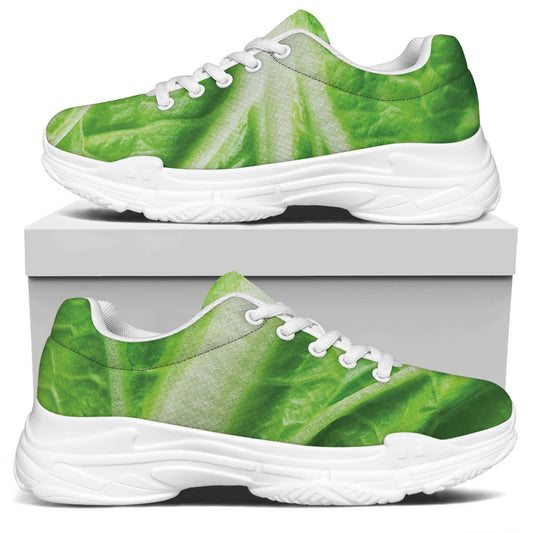 Green Cabbage Leaf Print White Chunky Shoes