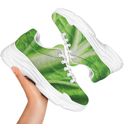 Green Cabbage Leaf Print White Chunky Shoes