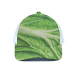 Green Cabbage Leaf Print White Mesh Trucker Cap