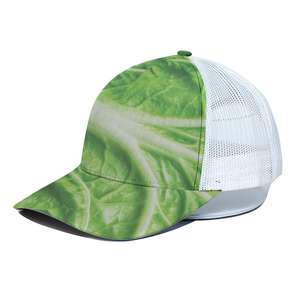 Green Cabbage Leaf Print White Mesh Trucker Cap
