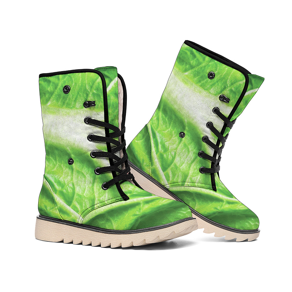 Green Cabbage Leaf Print Winter Boots
