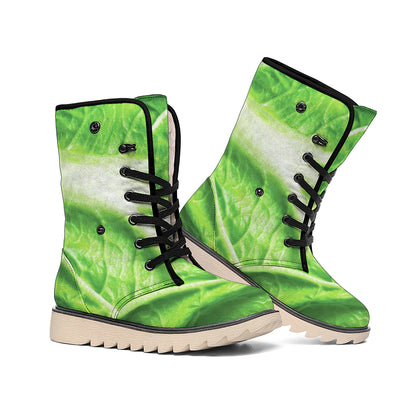 Green Cabbage Leaf Print Winter Boots