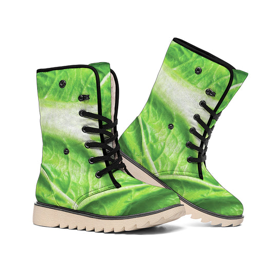 Green Cabbage Leaf Print Winter Boots