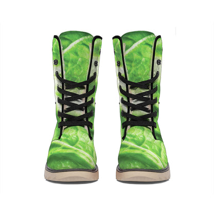 Green Cabbage Leaf Print Winter Boots