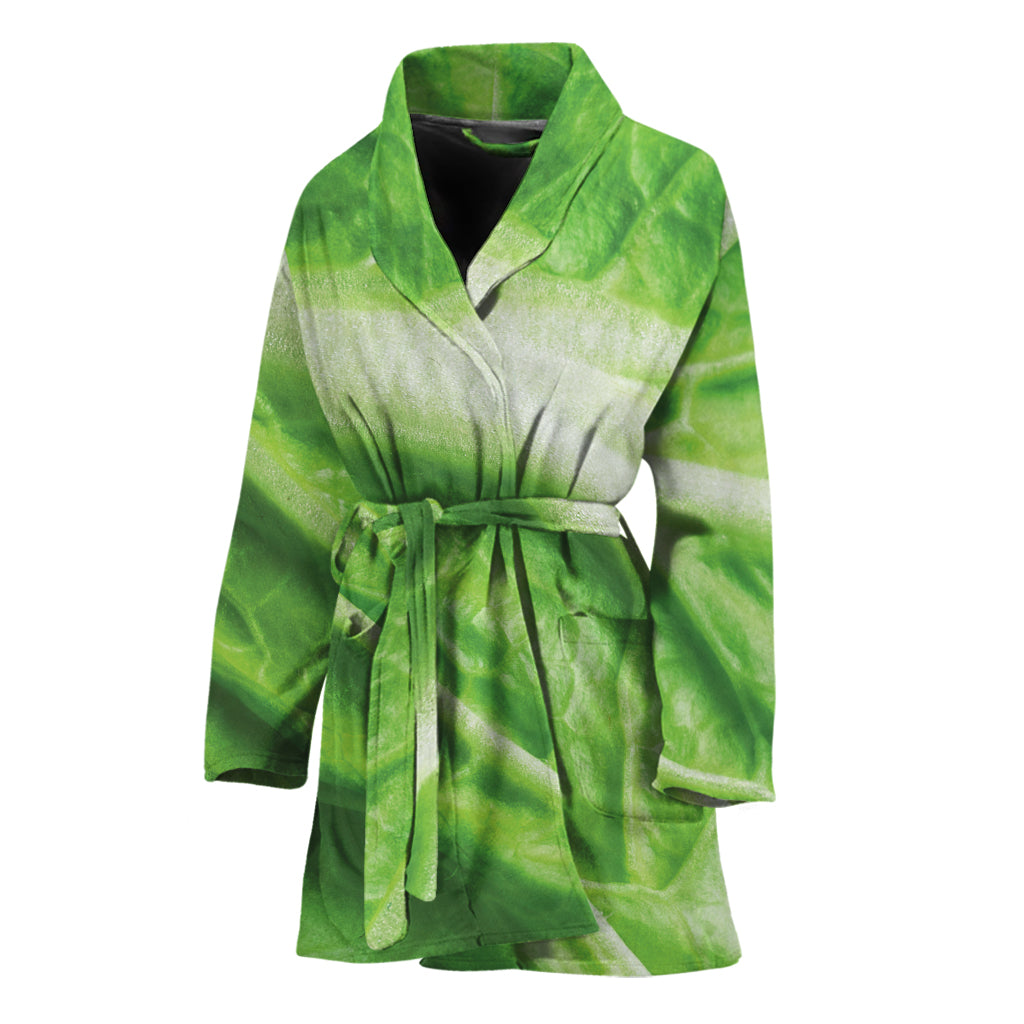 Green Cabbage Leaf Print Women's Bathrobe