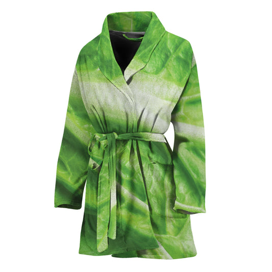 Green Cabbage Leaf Print Women's Bathrobe