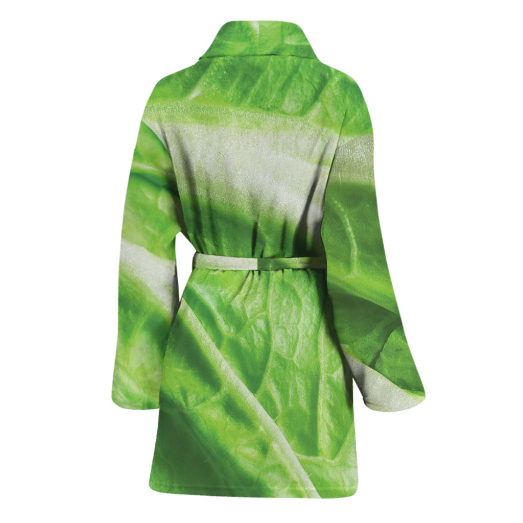 Green Cabbage Leaf Print Women's Bathrobe