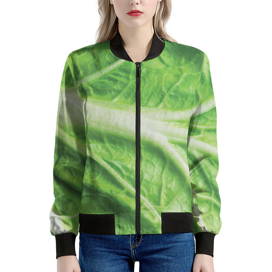 Green Cabbage Leaf Print Women's Bomber Jacket
