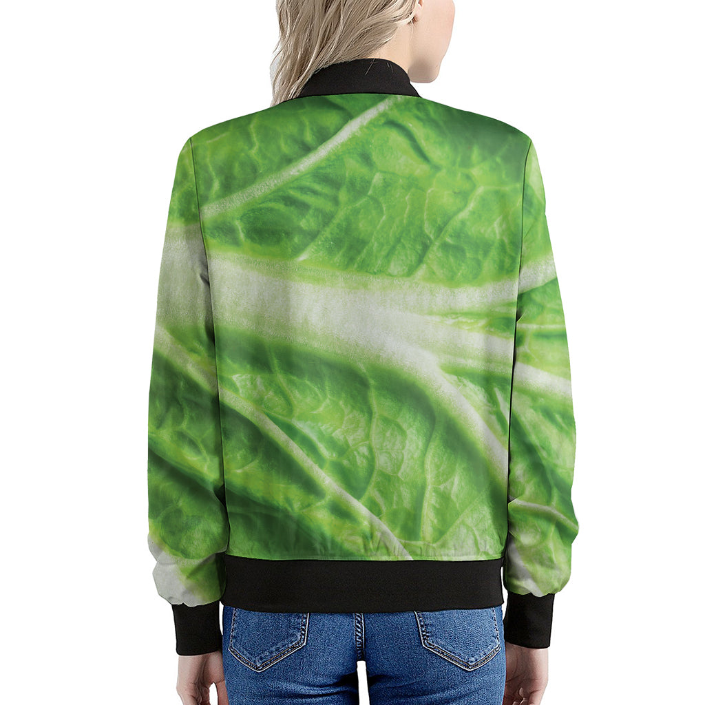Green Cabbage Leaf Print Women's Bomber Jacket