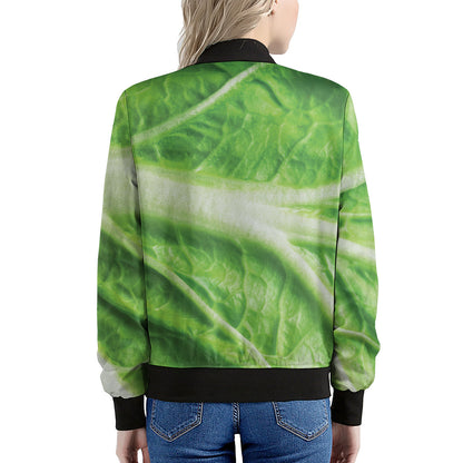 Green Cabbage Leaf Print Women's Bomber Jacket