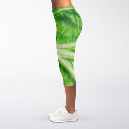 Green Cabbage Leaf Print Women's Capri Leggings