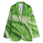 Green Cabbage Leaf Print Women's Cotton Blazer