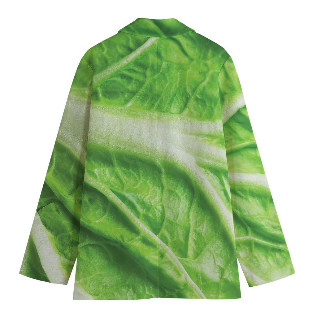 Green Cabbage Leaf Print Women's Cotton Blazer
