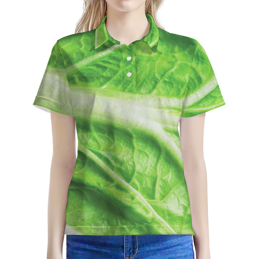 Green Cabbage Leaf Print Women's Polo Shirt