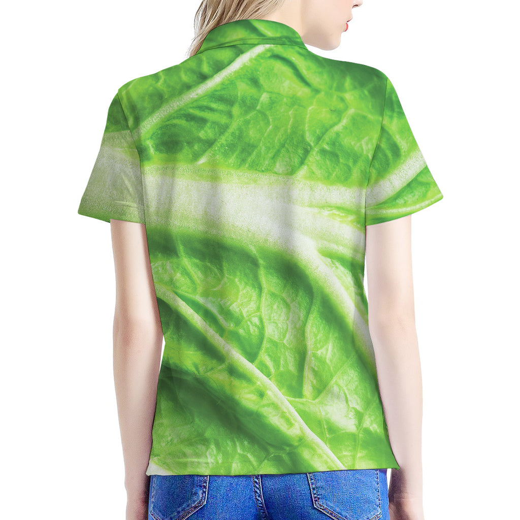Green Cabbage Leaf Print Women's Polo Shirt