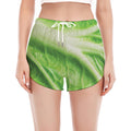 Green Cabbage Leaf Print Women's Split Running Shorts