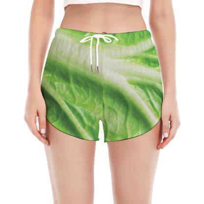 Green Cabbage Leaf Print Women's Split Running Shorts