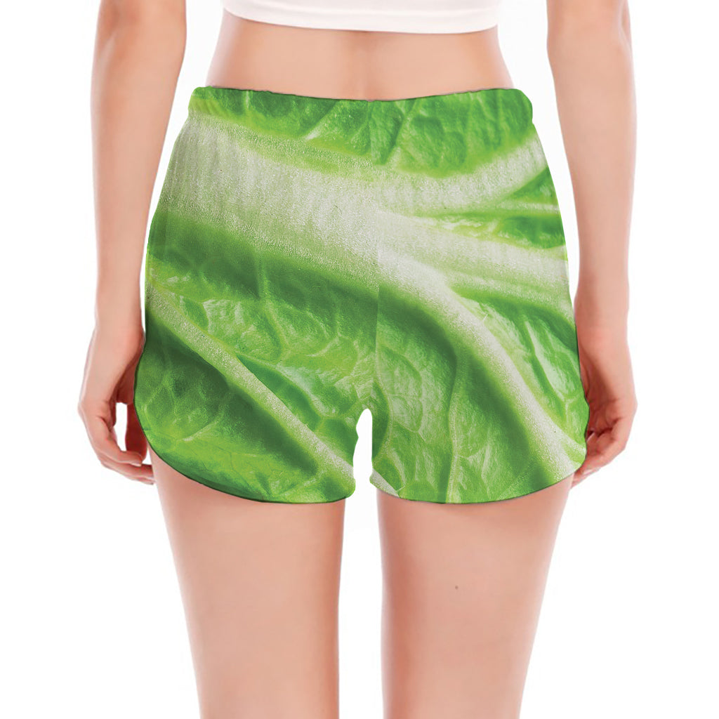 Green Cabbage Leaf Print Women's Split Running Shorts