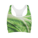 Green Cabbage Leaf Print Women's Sports Bra