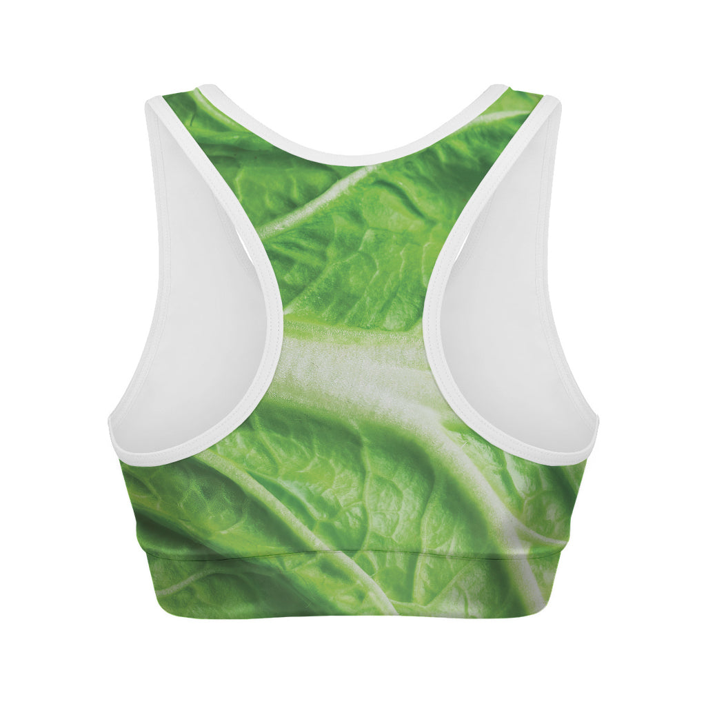 Green Cabbage Leaf Print Women's Sports Bra