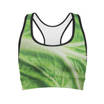 Green Cabbage Leaf Print Women's Sports Bra