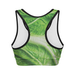 Green Cabbage Leaf Print Women's Sports Bra