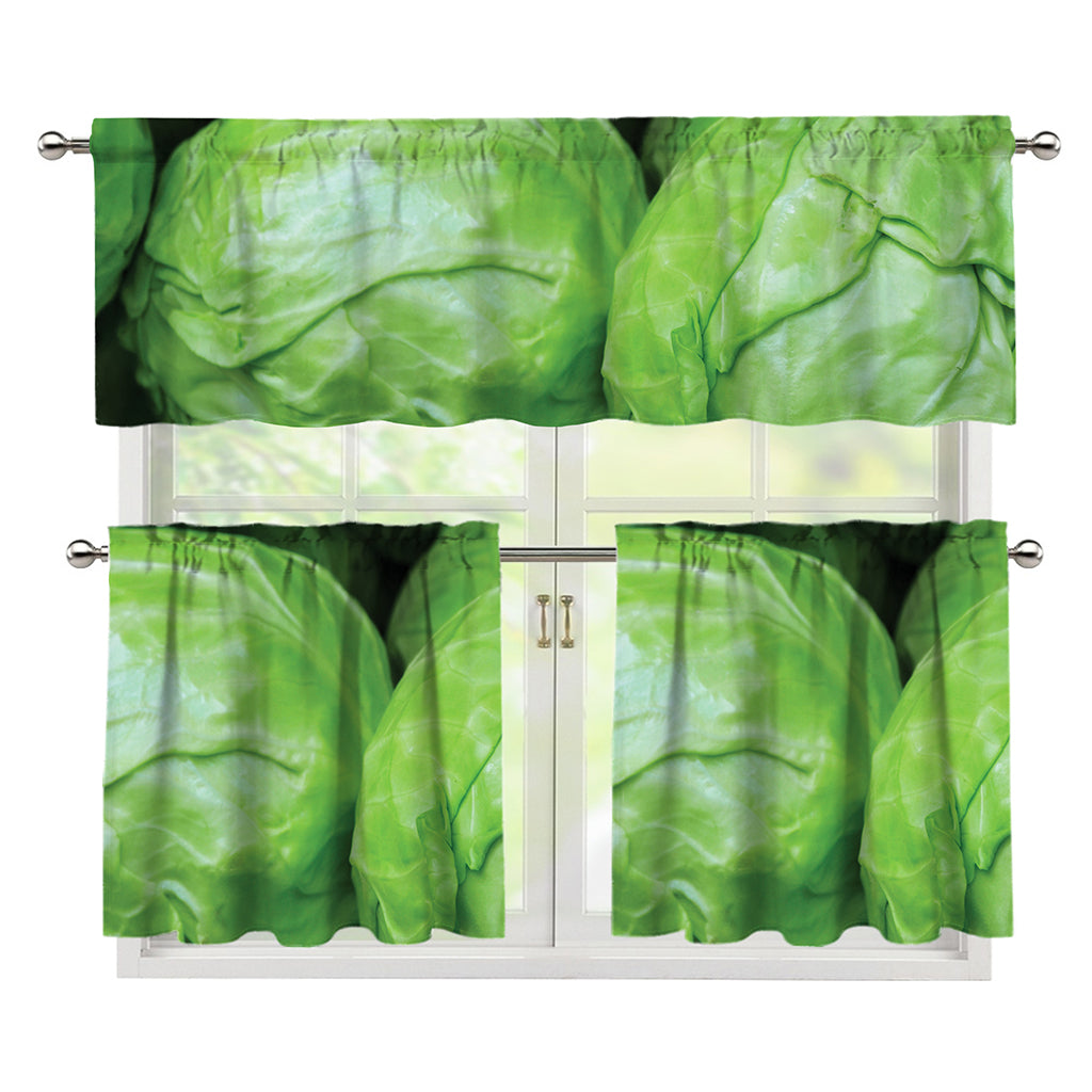 Green Cabbage Print 3 Piece Kitchen Curtains