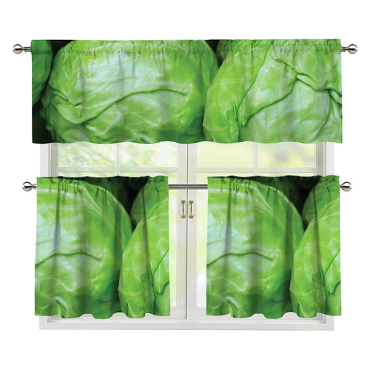 Green Cabbage Print 3 Piece Kitchen Curtains