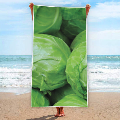 Green Cabbage Print Beach Towel