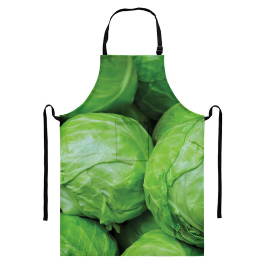 Green Cabbage Print Bib Apron With Pocket