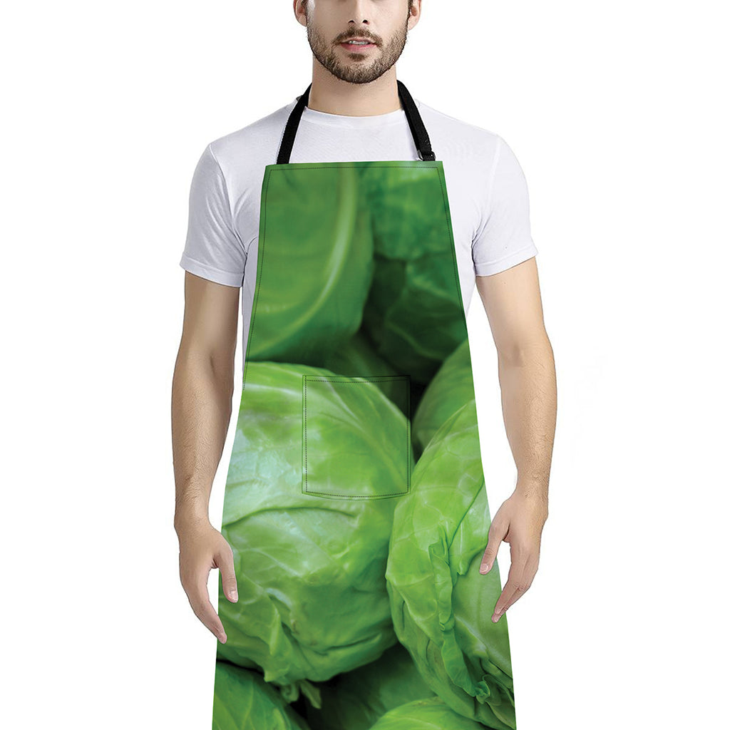 Green Cabbage Print Bib Apron With Pocket