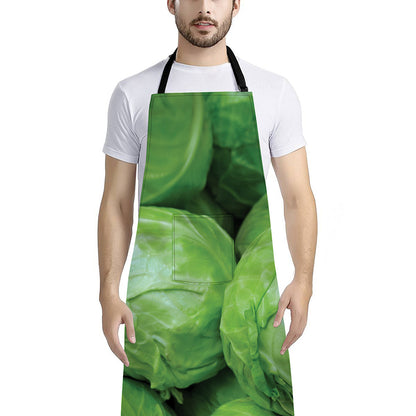 Green Cabbage Print Bib Apron With Pocket