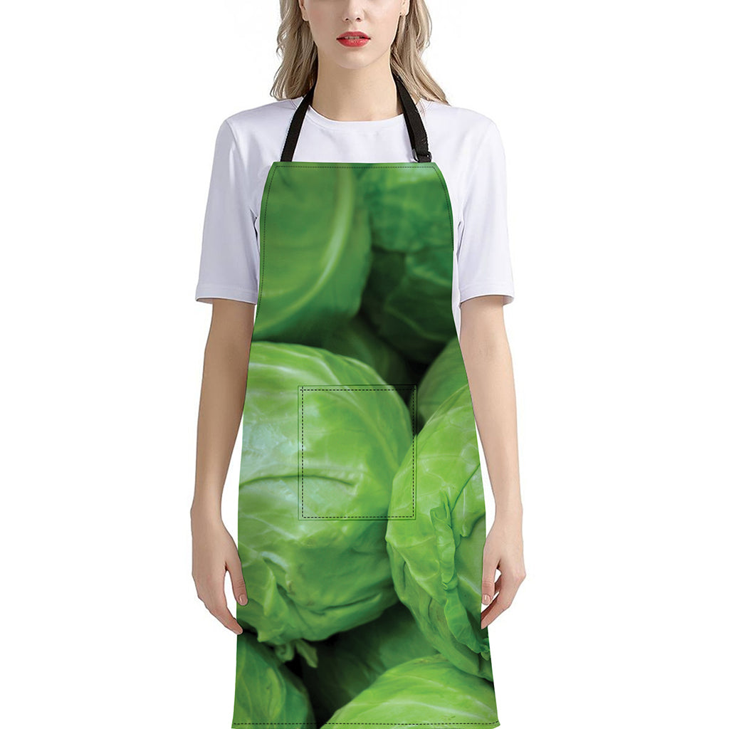 Green Cabbage Print Bib Apron With Pocket