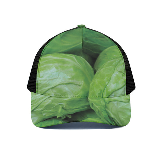 Green Cabbage Print Black Mesh Trucker Cap