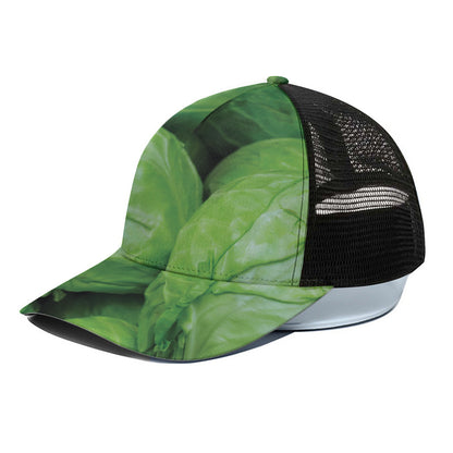 Green Cabbage Print Black Mesh Trucker Cap