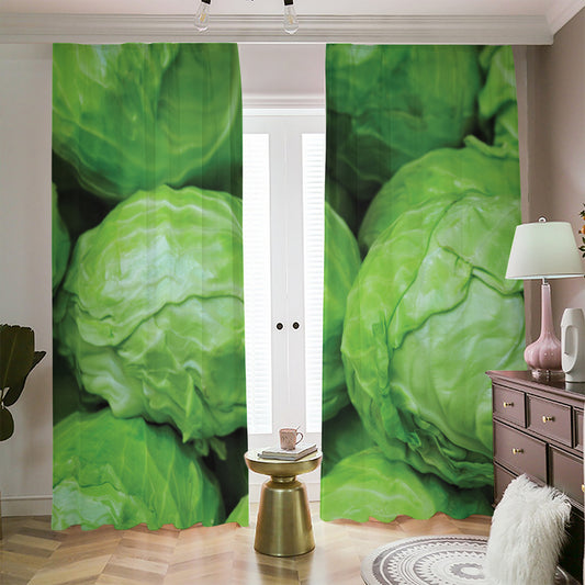 Green Cabbage Print Blackout Pencil Pleat Curtains