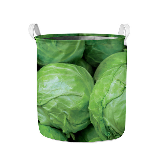 Green Cabbage Print Collapsible Laundry Basket