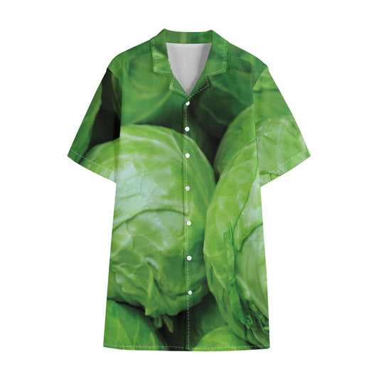 Green Cabbage Print Cotton Hawaiian Shirt